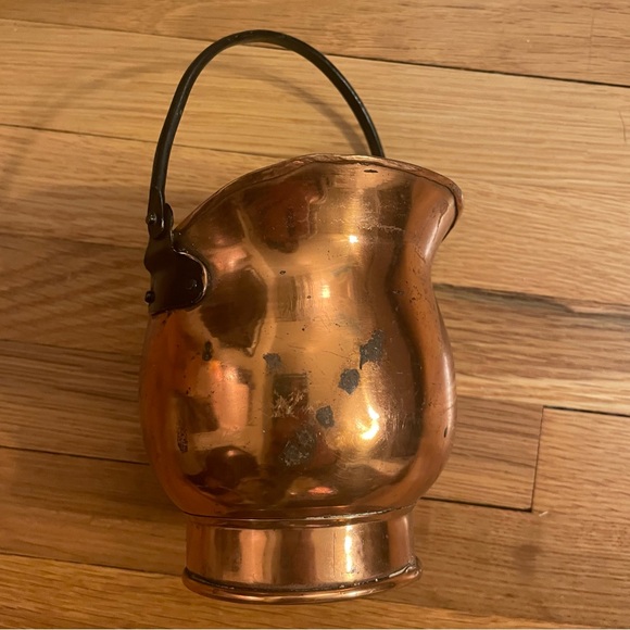Vtg. copper w/cast iron handle miniature coal bucket pitcher scuttle jug stamped - Picture 7 of 8